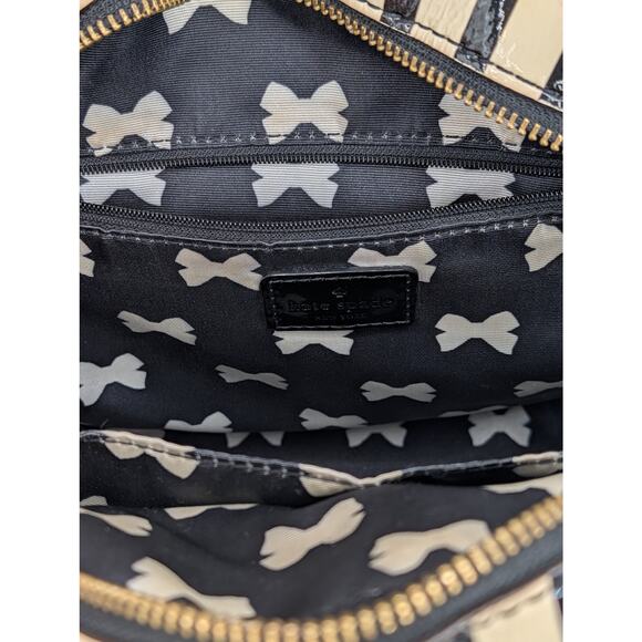 Kate Spade New York Black & Cream Striped Patent Dome Satchel Bag (Bow Accent) - Picture 7 of 7